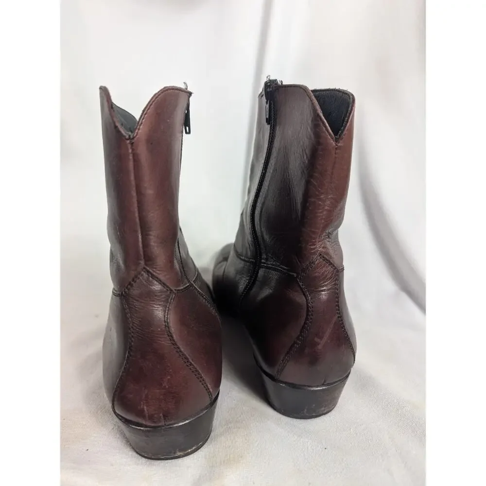 Florsheim Brown Leather Ankle Boots Zip Zipper Round Toe Flexible Insole 10.5 D